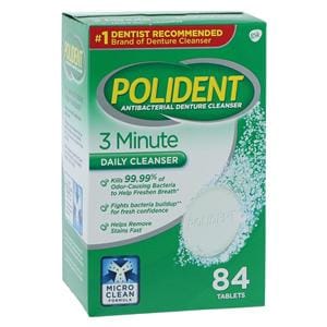 Polident Denture Cleanser 3-Minute Triple Mint Fresh Tablets 84/Bx, 6 BX/CA