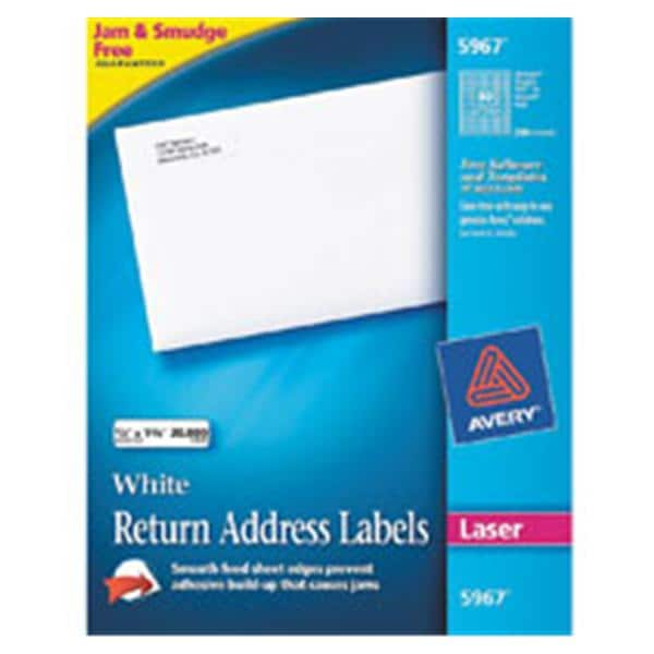 Avery White Laser Address Labels 1/2 in x 1 3/4 in 5000/Box 2/Pk