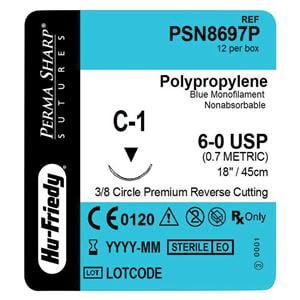 Perma Sharp Suture 6-0 18" Polypropylene Monofilament C-1 Blue 12/Bx