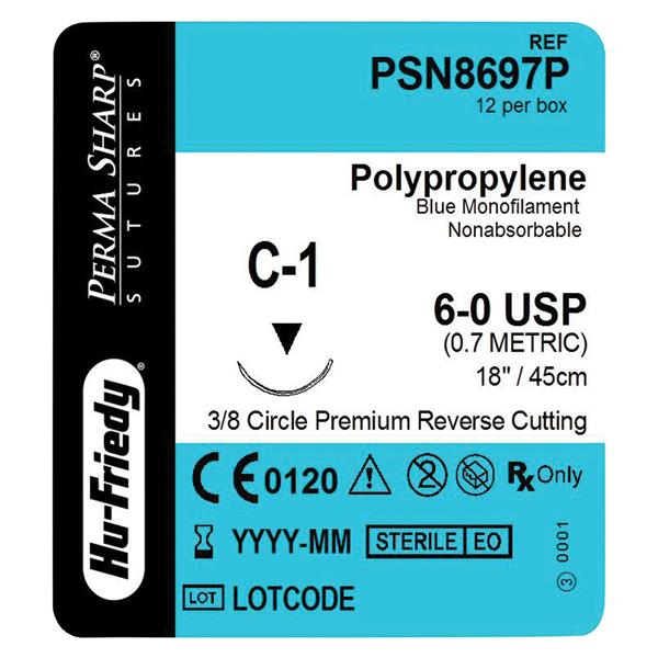 Perma Sharp Suture 6-0 18" Polypropylene Monofilament C-1 Blue 12/Bx