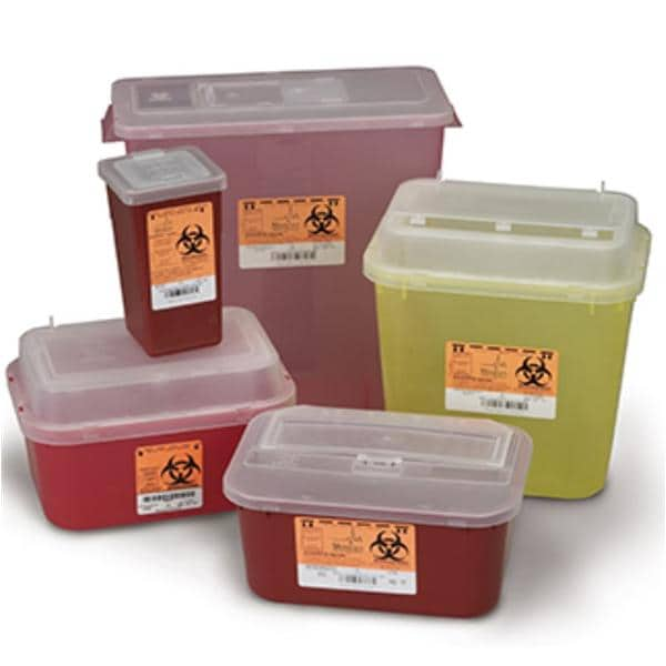 Sharps Container 8gal Red/Translucent 13-3/4x14x13-3/4" Hrzntl Drp Plypro 10/Ca