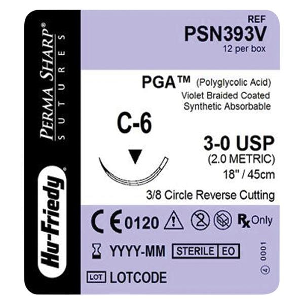 Perma Sharp Suture 3-0 18" Polyglycolic Acid Braid C-6 Violet 12/Bx