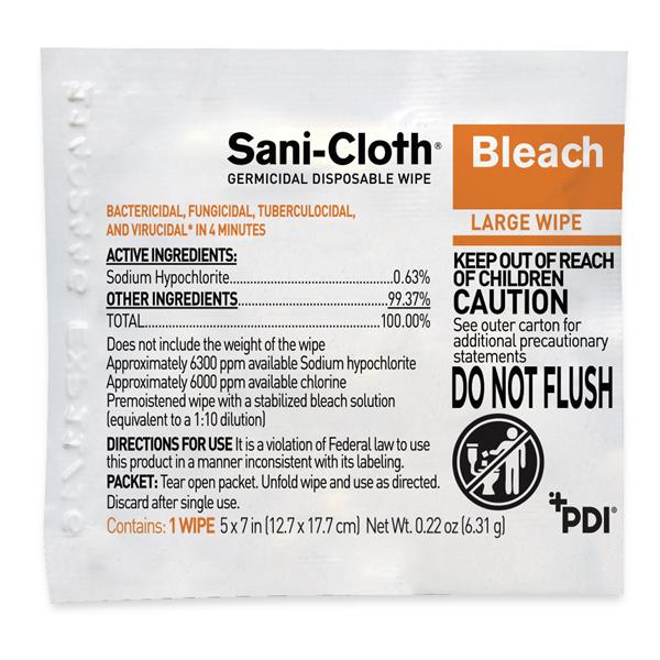 Sani-Cloth Bleach Germicidal Wipes Large Individual Packets 40/Bx, 10 BX/CA