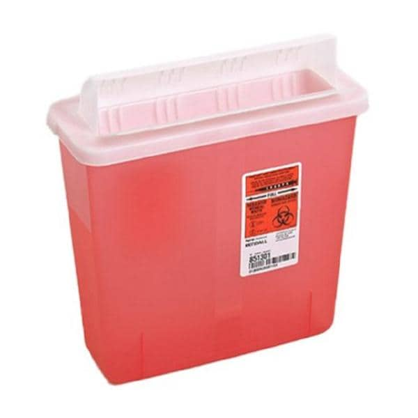 Sharps Container 5qt Transparent Red 4.75x10.75x11" Ld/Wd Opn Hrzntl Drp PP Ea, 20 EA/CA