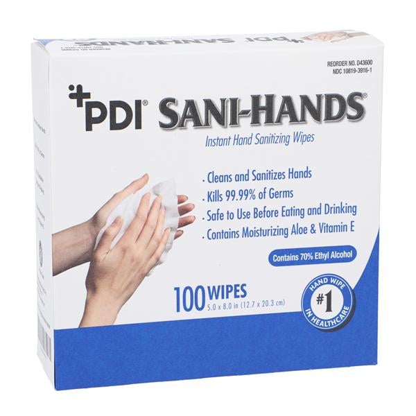 Sani-Hands Sanitizing Wipes Individual Packets Fragrance Free 100/Bx