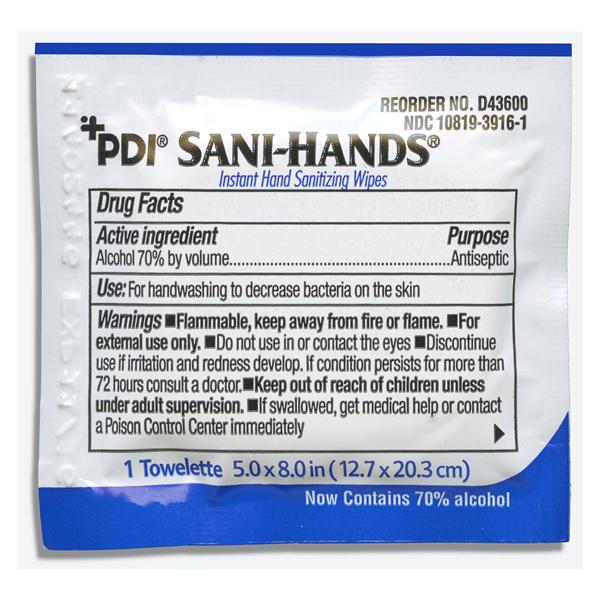 Sani-Hands Sanitizing Wipes Individual Packets Fragrance Free 100/Bx