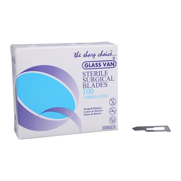 Glassvan Stainless Steel Sterile Surgical Blade #15 Disposable 100/Bx