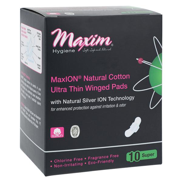 Maxion Sanitary Pad Chlorine Free Ultra Thin Super Winged White Disposable 10/Pk