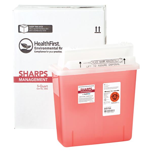 Mailer System Sharps Sharps Management 5qt Sm Plstc Anti-Kickback Clsr Rd/Wht Ea