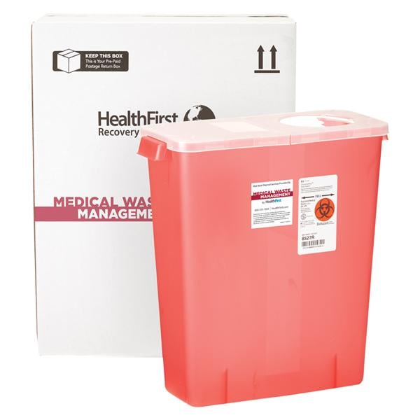 Sharps Management Mailer System 3gal Red/White 14x6x14" Closing Lid Plastic Ea