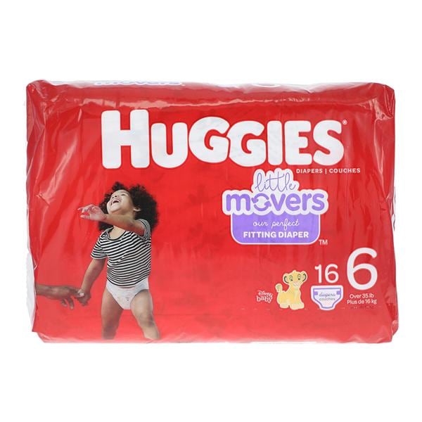 Huggies Little Movers Diaper Infnt Unsx 6 Max 35lbs+ White Fragrance Free 16/PK