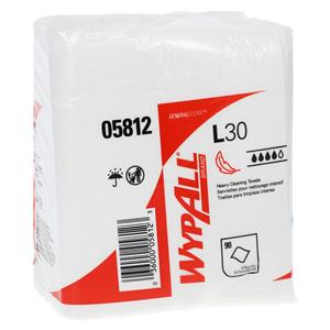 WypAll L30 Wipes 1/4 Fold Disposable Crepe 12.5 in x 13 in White 1080/Ca