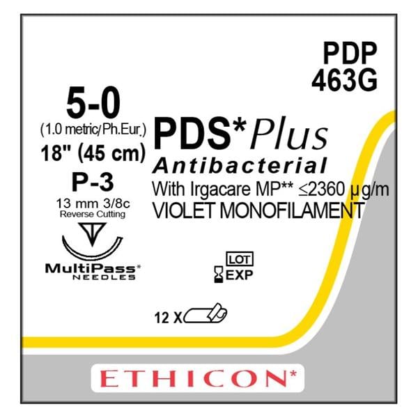 PDS Plus Suture 5-0 18" Triclosan, Polydioxanone Monofilament P-3 Violet 12/Bx