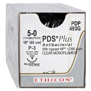 PDS Plus Suture 5-0 18" Triclosan, Polydioxanone Monofilament P-3 Undyed 12/Bx