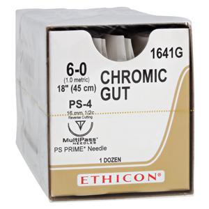 Ethicon Suture 6-0 18" Chromic Gut Monofilament PS-4 Brown 12/Bx