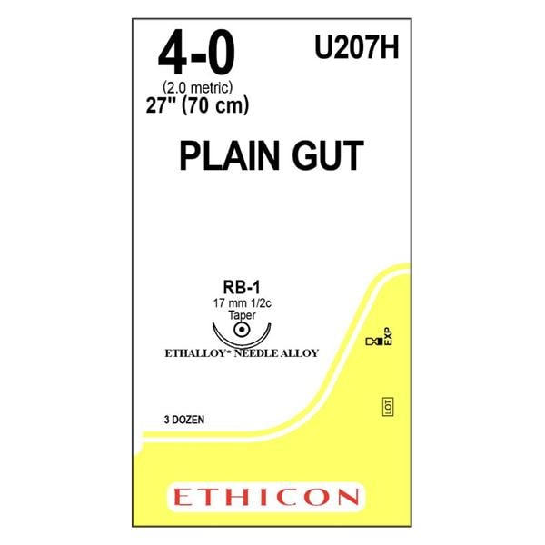 Suture 4-0 27" Plain Gut Monofilament RB-1 Yellowish Tan 36/Bx