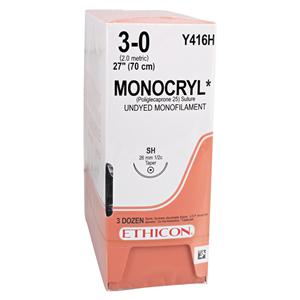 Monocryl Suture 3-0 27" Poliglecaprone 25 Monofilament SH Undyed 36/Bx