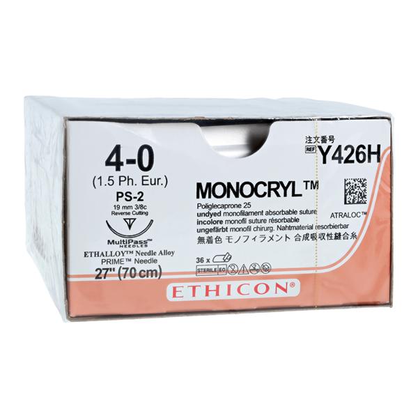 Monocryl Suture 4-0 27" Poliglecaprone 25 Monofilament PS-2 Undyed 36/Bx