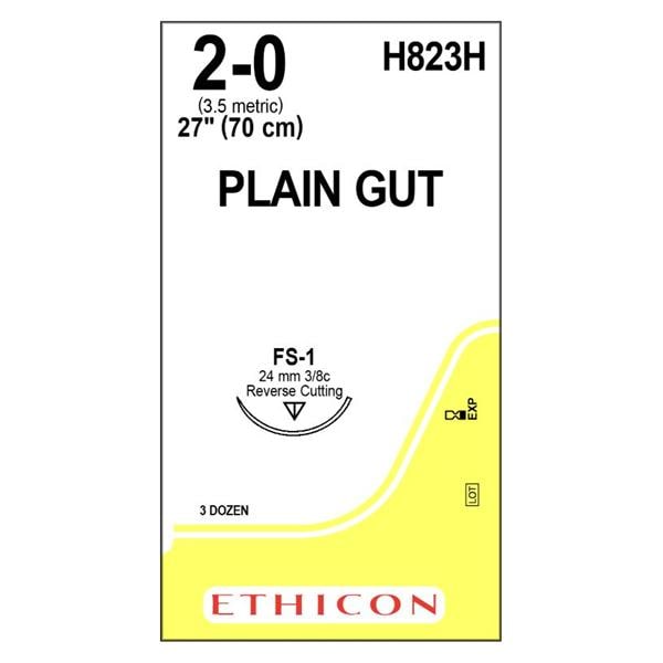 Catgut Suture 2-0 27" Plain Gut Monofilament FS-1 Yellowish Tan 36/Bx