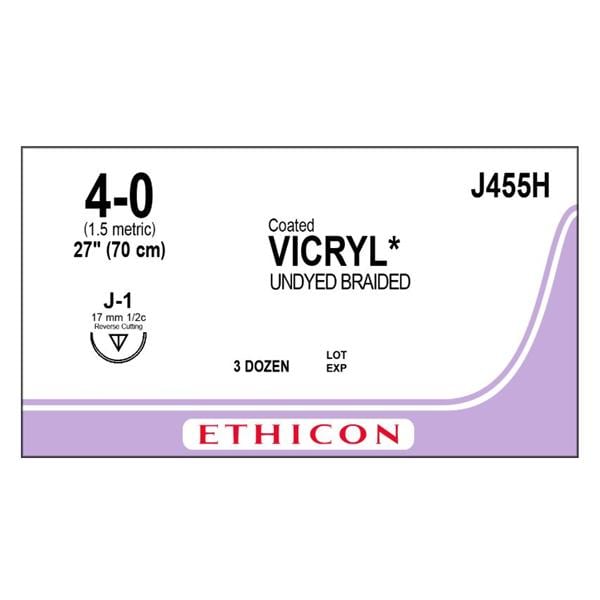 Vicryl Suture 4-0 27" Polyglactin 910 Braid J-1 Undyed 36/Bx