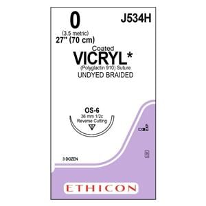 Vicryl Suture 0 27" Polyglactin 910 Braid OS-6 Undyed 36/Bx