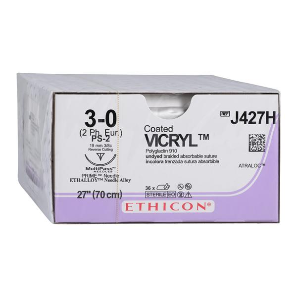 Vicryl Suture 3-0 27" Polyglactin 910 Braid PS-2 Undyed 36/Bx