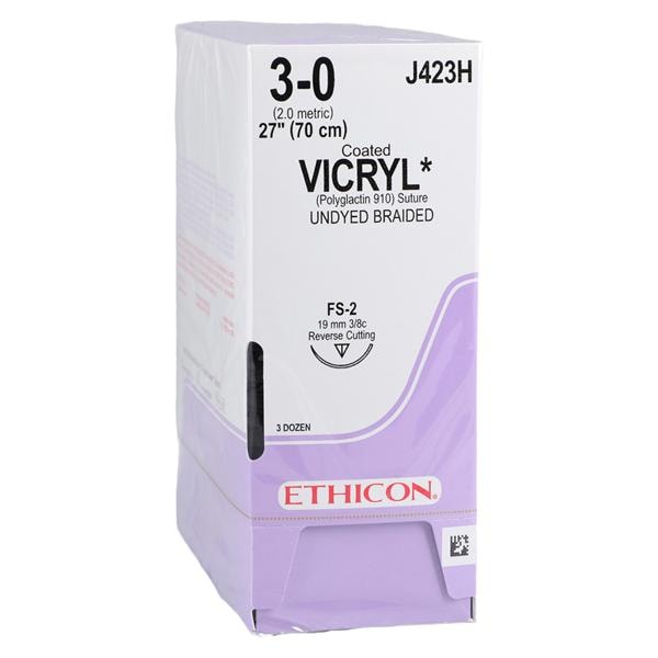 Vicryl Suture 3-0 27" Polyglactin 910 Braid FS-2 Undyed 36/Bx