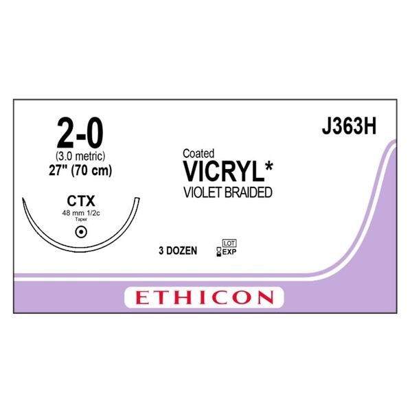 Vicryl Suture 2-0 27" Polyglactin 910 Braid CTX Violet 36/bx