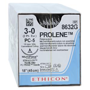 Prolene Suture 3-0 18" Polypropylene Monofilament PC-5 Blue 12/Bx