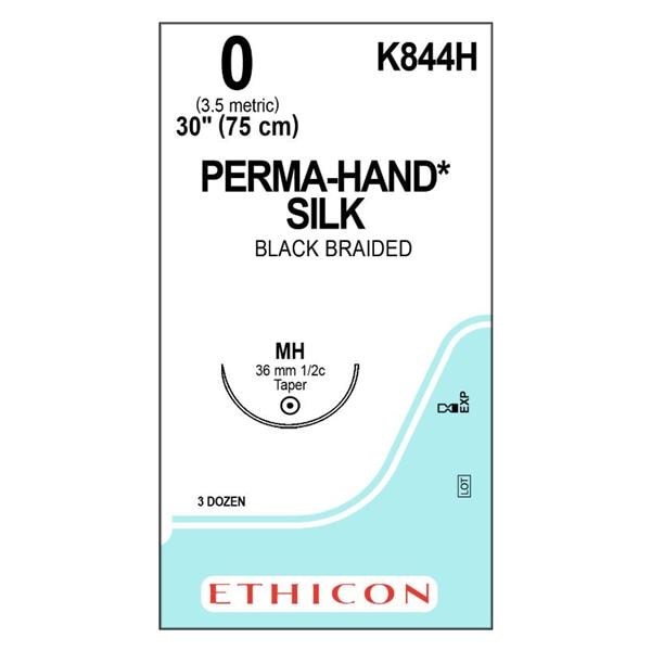 Perma-Hand Suture 0 30" Silk Braid MH Black 36/Bx