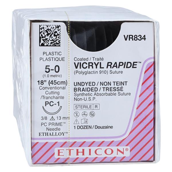 Vicryl Rapide Suture 5-0 18" Polyglactin 910 Braid PC-1 Undyed 12/Bx