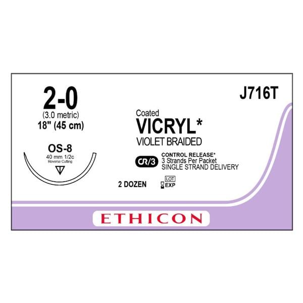 Vicryl Suture 2-0 3x18" Polyglactin 910 Braid OS-8 Violet 24/Bx