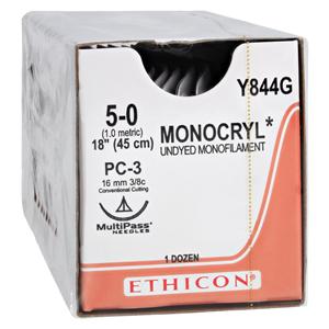 Monocryl Suture 5-0 18" Poliglecaprone 25 Monofilament PC-3 Undyed 12/Bx