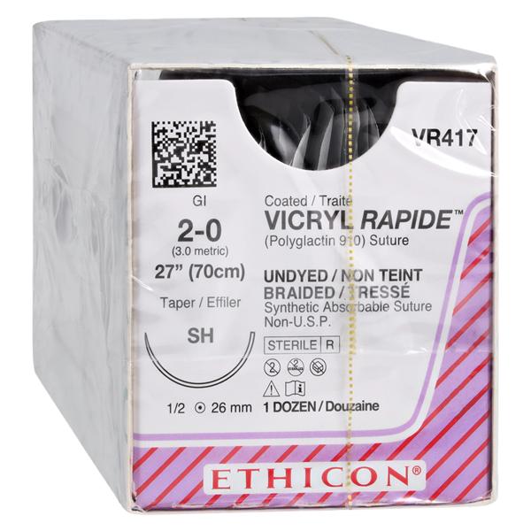 Vicryl Rapide Suture 2-0 27" Polyglactin 910 Braid SH Undyed 12/Bx