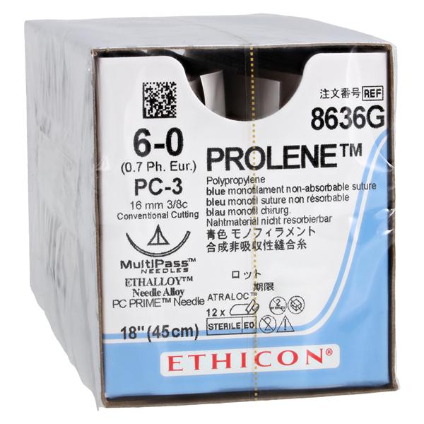 Prolene Suture 6-0 18" Polypropylene Monofilament PC-3 Blue 12/Bx