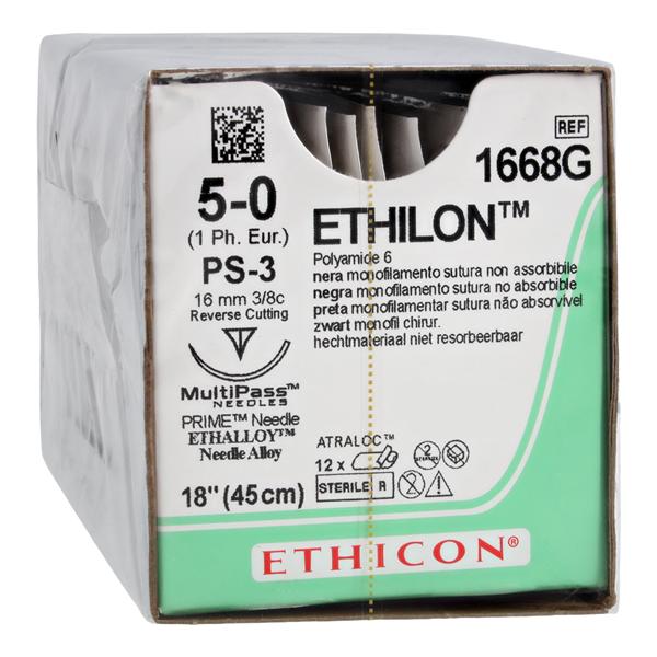 Ethilon Suture 5-0 18" Nylon Monofilament PS-3 Black 12/Bx