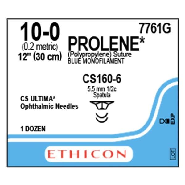 Prolene Suture 10-0 12" Polypropylene Monofilament CS160-6/CS160-6 Blue 12/Bx