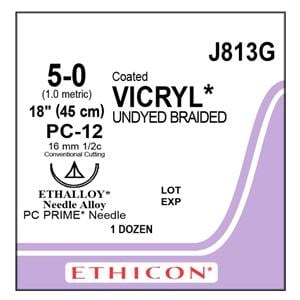 Vicryl Suture 5-0 18" Polyglactin 910 Braid PC-12 Undyed 12/Bx