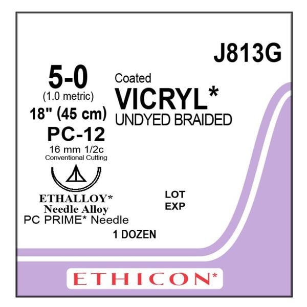 Vicryl Suture 5-0 18" Polyglactin 910 Braid PC-12 Undyed 12/Bx