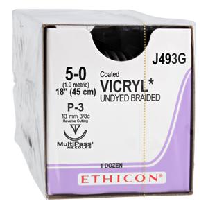 Vicryl Suture 5-0 1x18" Polyglactin 910 Braid P-3 Undyed 12/Bx