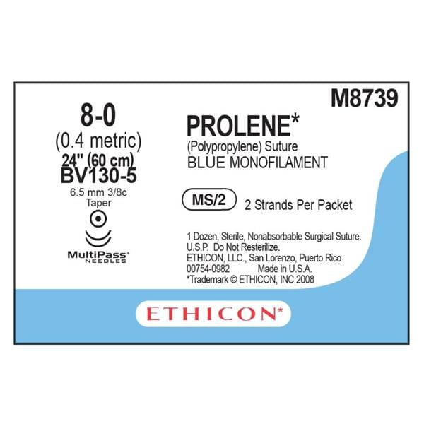 Prolene Suture 8-0 2-24" Polypropylene Monofilament BV130-5/BV130-5 Blue 12/Bx