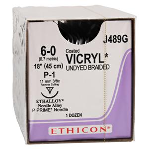 Vicryl Suture 6-0 18" Polyglactin 910 Braid P-1 Undyed 12/Bx