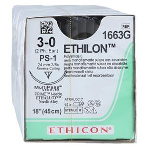 Ethilon Suture 3-0 18" Nylon Monofilament PS-1 Black 12/Bx