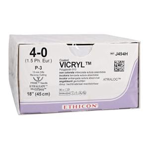 Vicryl Suture 4-0 18" Polyglactin 910 Braid P-3 Undyed 36/Bx