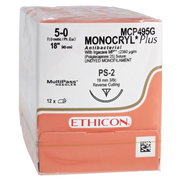 Monocryl Plus Suture 5-0 18" Triclosan/Polyglecaprone 25 Mnflmnt PS2 Undyd 12/Bx