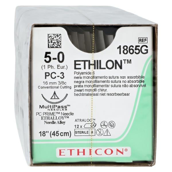 Ethilon Suture 5-0 18" Nylon Monofilament PC-3 Black 12/Bx