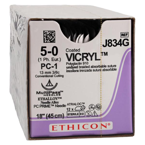 Vicryl Suture 5-0 18" Polyglactin 910 Braid PC-1 Undyed 12/Bx