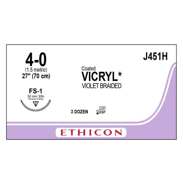Vicryl Suture 4-0 27" Polyglactin 910 Braid FS-1 Violet 36/Bx
