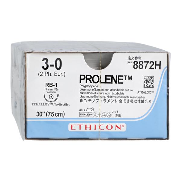 Prolene Suture 3-0 30" Polypropylene Monofilament RB-1 Blue 36/Bx