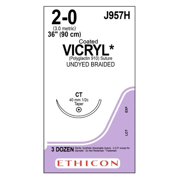 Vicryl Suture 2-0 36" Polyglactin 910 Braid CT Undyed 36/Bx